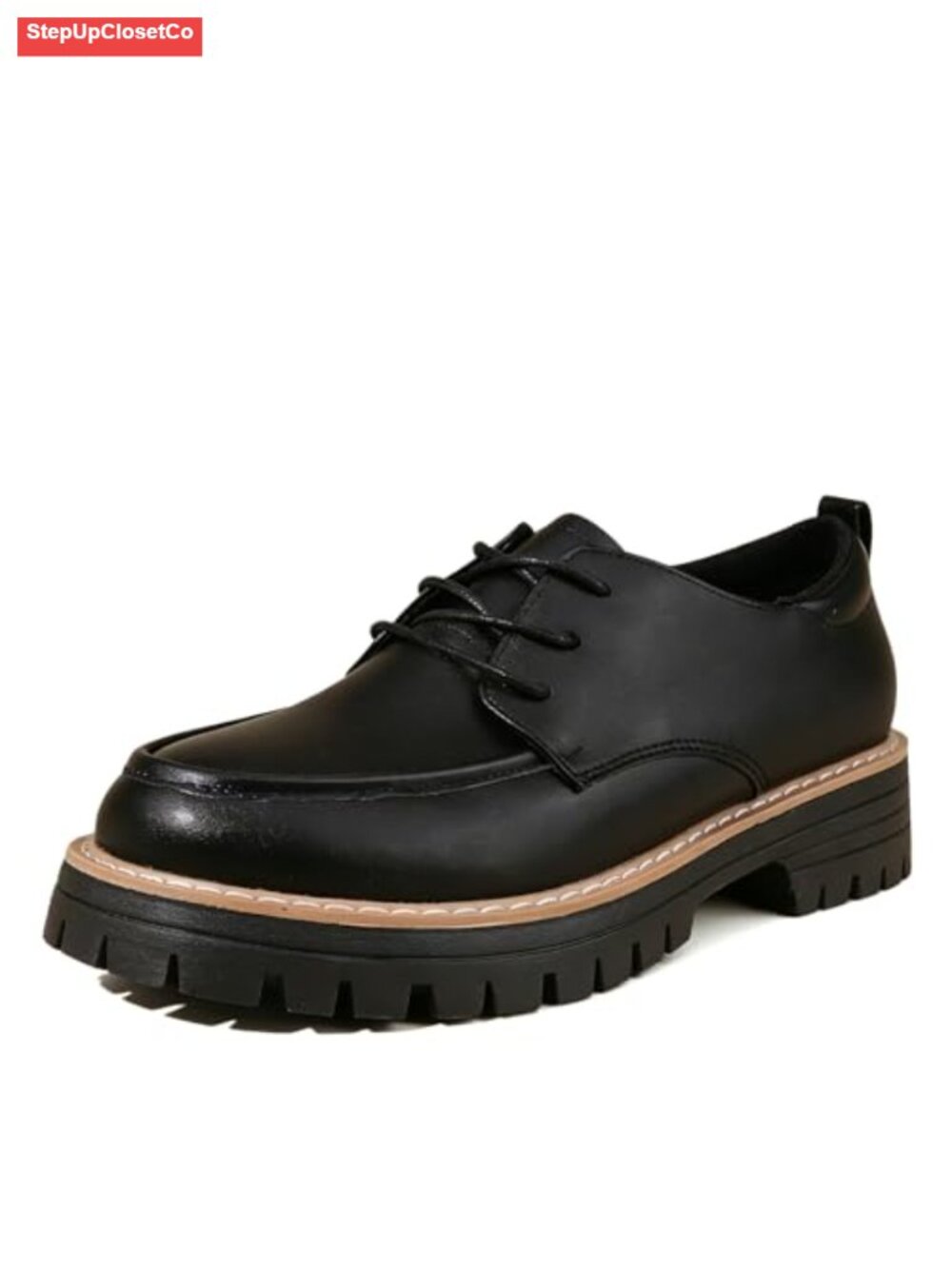 Women's Patent Leather Platform Oxfords Chunky Heel Lug Sole Lace-up Loafers